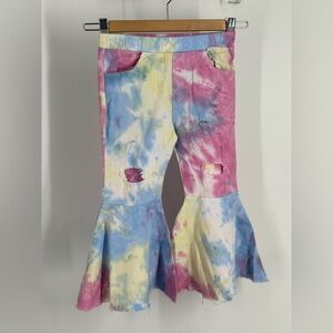 Girls Toddler Tie Dye Bell-Bottom Ruffle Flare Jeans